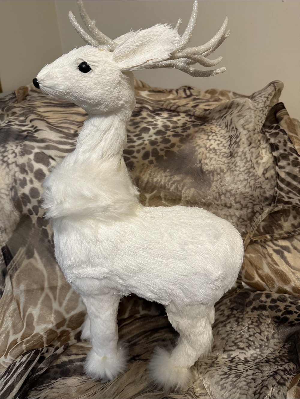 White Plush Deer Figurine with Sparkle Antlers